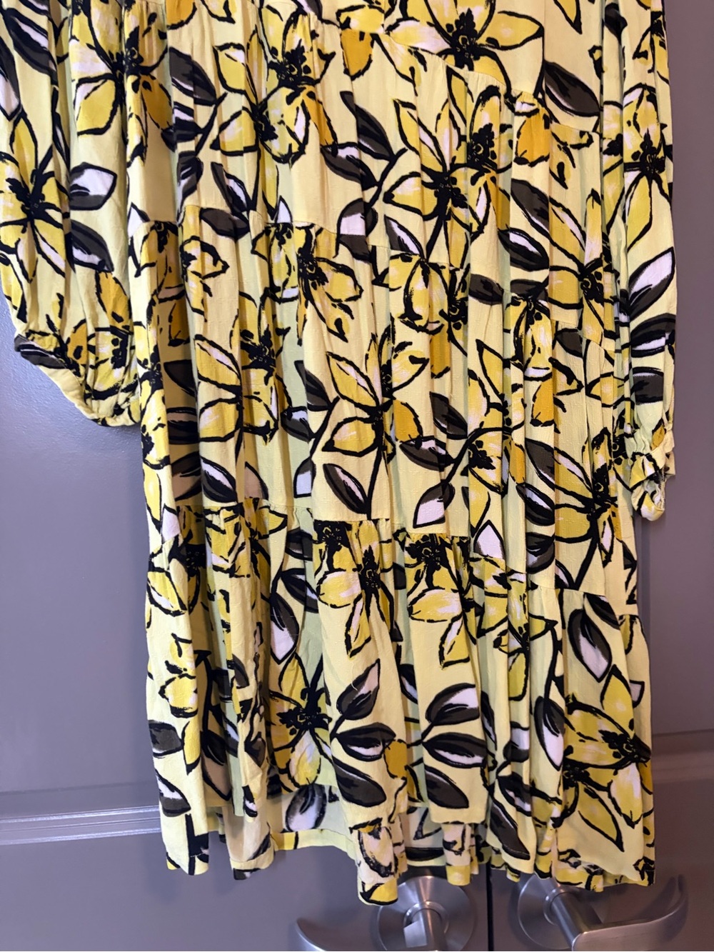 Maeve Yellow Floral Tiered Dress with Black & White Accents - Picture 2 of 3